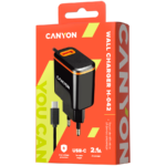 CANYON H-042 Universal 1xUSB AC charger (in wall) with over-voltage protection, plus Type C USB conn