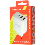 CANYON H-08 Universal 3xUSB AC charger (in wall) with over-voltage protection(1 USB-C with PD Quick