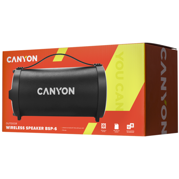 CANYON BSP-6 Bluetooth Speaker, BT V4.2, Jieli AC6905A, TF card support, 3.5mm AUX, micro-USB port,