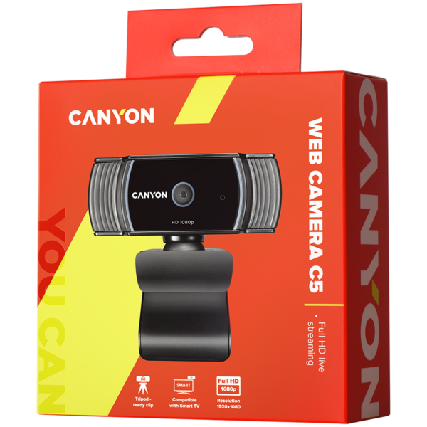 CANYON C5 1080P full HD 2.0Mega auto focus webcam with USB2.0 connector, 360 degree rotary view scop