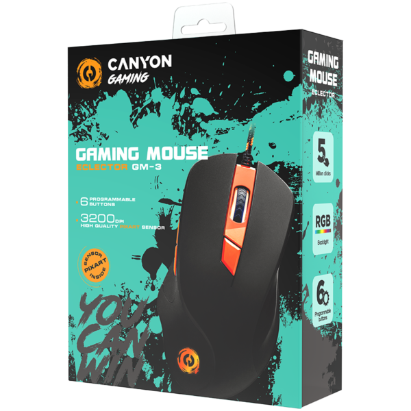 CANYON Eclector GM-3 Wired Gaming Mouse with 6 programmable buttons, Pixart optical sensor, 4 levels