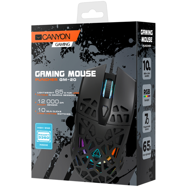 CANYON Puncher GM-20 High-end Gaming Mouse with 7 programmable buttons, Pixart 3360 optical sensor,