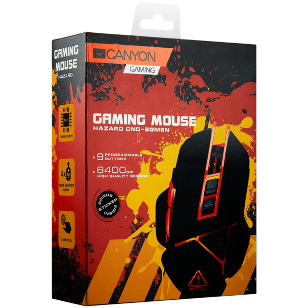 CANYON Hazard GM-6 Optical gaming mouse, adjustable DPI setting 800/1600/2400/3200/4800/6400, LED ba