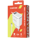 CANYON H-043 Universal 1xUSB AC charger (in wall) with over-voltage protection, plus lightning USB c