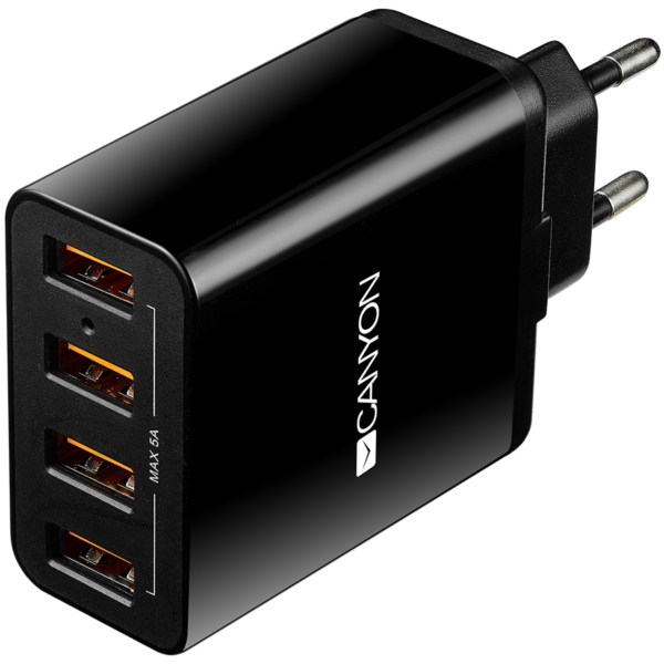 CANYON H-06 Universal 4xUSB AC charger (in wall) with over-voltage protection, Input 100V-240V, Outp