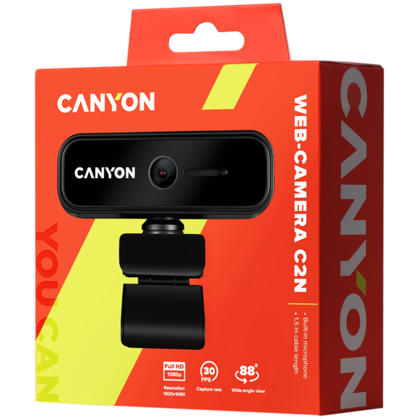 CANYON C2N 1080P full HD 2.0Mega fixed focus webcam with USB2.0 connector, 360 degree rotary view sc