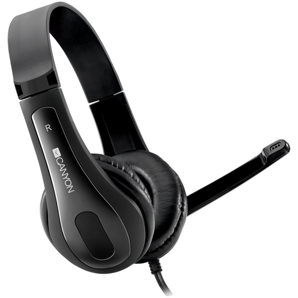 CANYON HSC-1 basic PC headset with microphone, combined 3.5mm plug, leather pads, Flat cable length