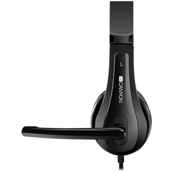 CANYON HSC-1 basic PC headset with microphone, combined 3.5mm plug, leather pads, Flat cable length