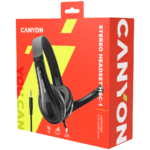 CANYON HSC-1 basic PC headset with microphone, combined 3.5mm plug, leather pads, Flat cable length