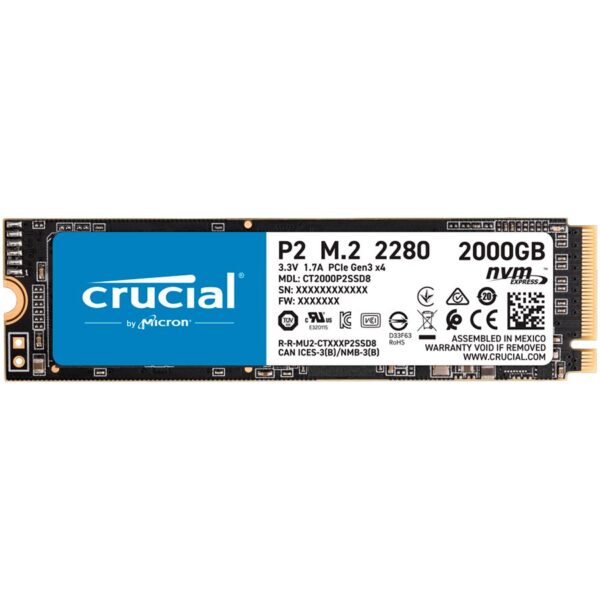 Crucial SSD Crucial P2 2000GB 3D NAND NVMe PCIe M.2 SSD, 2400/1900 MB/s, EAN: 649528902320