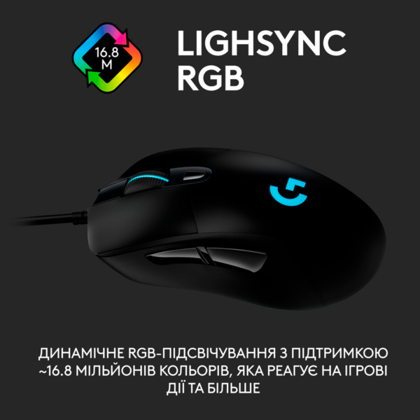 LOGITECH G403 HERO LIGHTSYNC Corded Gaming Mouse - BLACK - USB - EER2