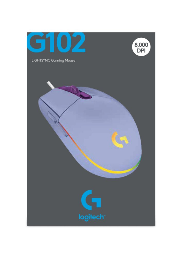 LOGITECH G102 LIGHTSYNC Corded Gaming Mouse - LILAC - USB - EER