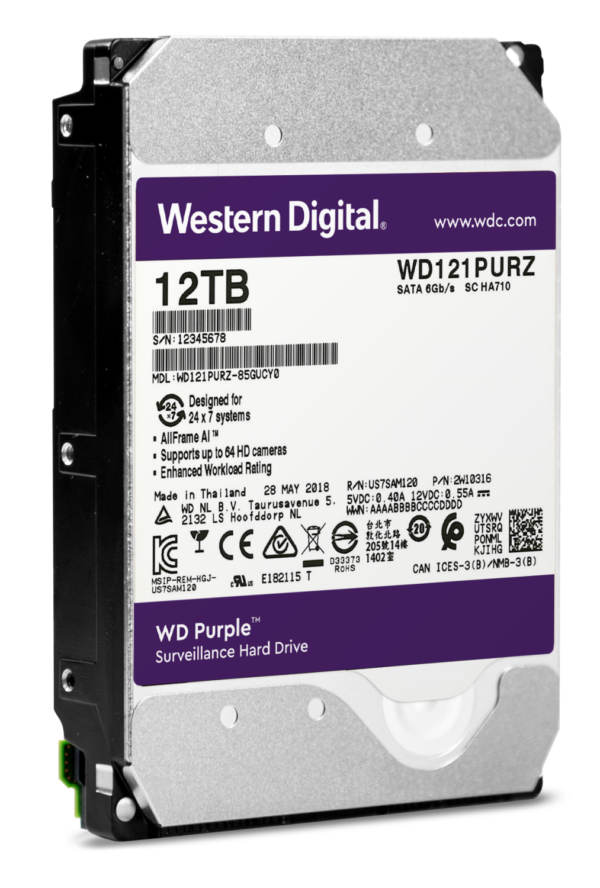 Жесткий диск WD Purple WD121PURZ 12ТБ 3,5" 7200RPM 256MB (SATA-III) DV&NVR с поддержкой аналитики да