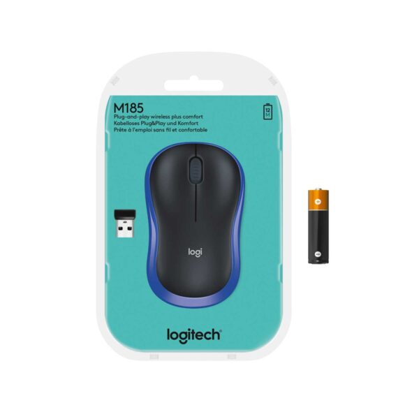 Мышь беспроводная Logitech M185 Blue (синяя, оптическая, 1000dpi, 2.4 GHz/USB-ресивер) (M/N: MR0087