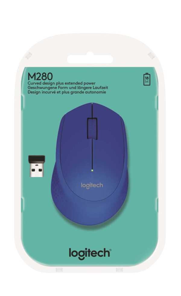 Мышь беспроводная Logitech M280 Blue (синяя, оптическая, 1000dpi, 2.4 GHz/USB-ресивер, под правую ру