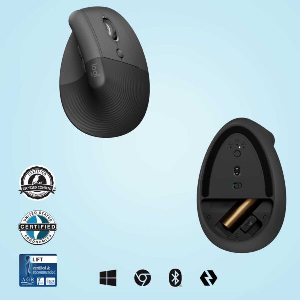 Мышь беспроводная Logitech LIFT GRAPHITE (400-4000 dpi, Bluetooth, USB-ресивер Logi Bolt®, 4 настраи