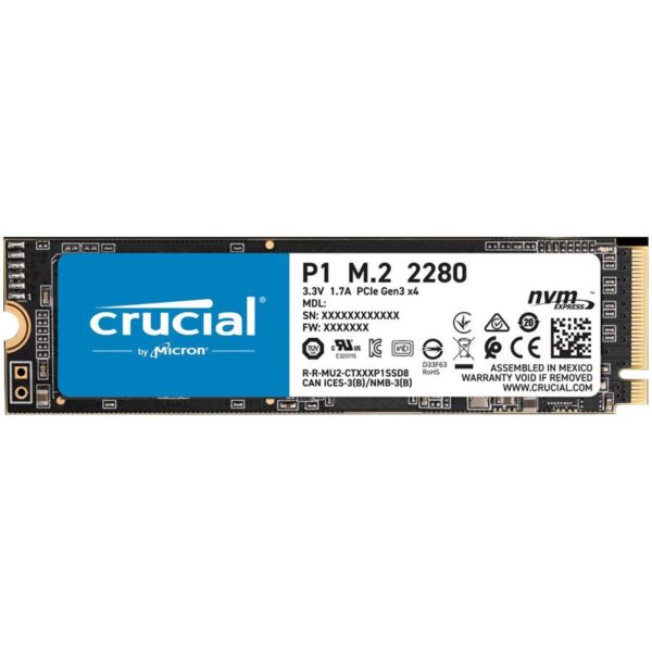 CRUCIAL P1 2TGB SSD, M.2 2280, NVMe, Read/Write: 2000 / 1700 MB/s, Random Read/Write IOPS 250K/250K