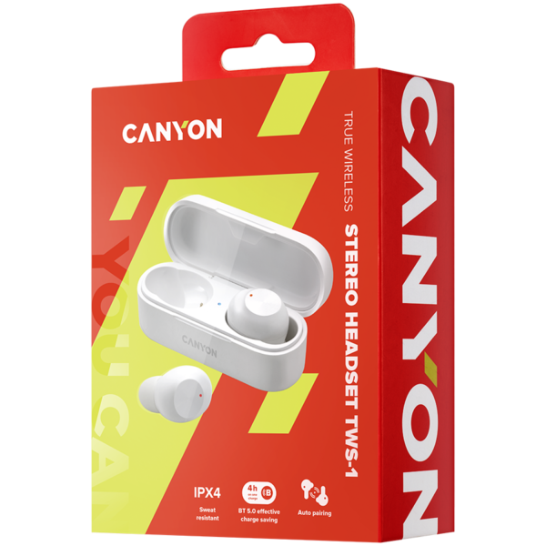 CANYON TWS-1 Bluetooth headset, with microphone, BT V5.0, Bluetrum AB5376A2, battery EarBud 45mAh*2+