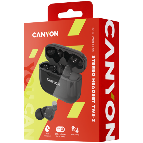 CANYON TWS-3 Bluetooth headset, with microphone, BT V5.0, Bluetrum AB5376A2, battery EarBud 40mAh*2+