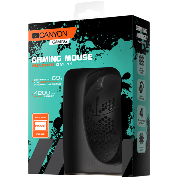 CANYON,Gaming Mouse with 7 programmable buttons, Pixart 3519 optical sensor, 4 levels of DPI and up