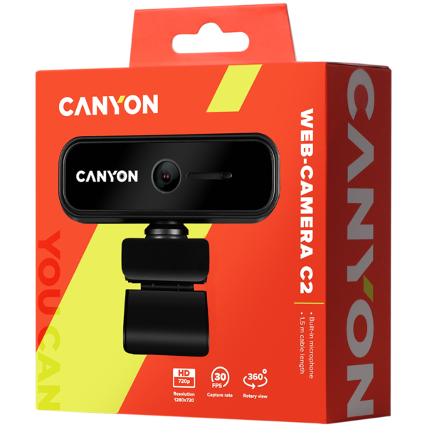 CANYON C2 720P HD 1.0Mega fixed focus webcam with USB2.0. connector, 360° rotary view scope, 1.0Mega