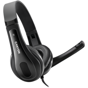 CANYON CHSU-1 basic PC headset with microphone, USB plug, leather pads, Flat cable length 2.0m, 160*