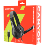 CANYON CHSU-1 basic PC headset with microphone, USB plug, leather pads, Flat cable length 2.0m, 160*