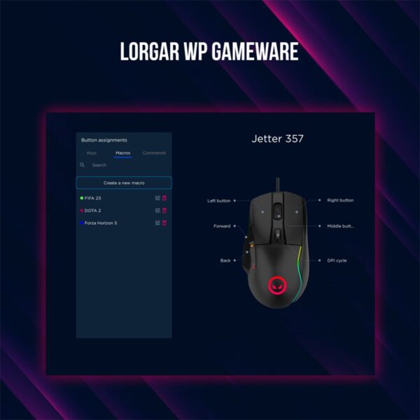 LORGAR Jetter 357, gaming mouse, Optical Gaming Mouse with 6 programmable buttons, Pixart ATG4090 se