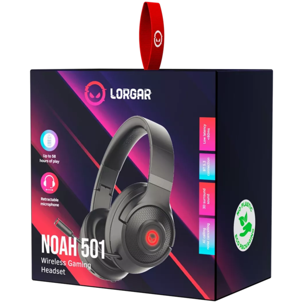 LORGAR Noah 501, gaming bluetooth headset with microphone, BT 5.3 JL7006, battery 1000mAh, type-C ch